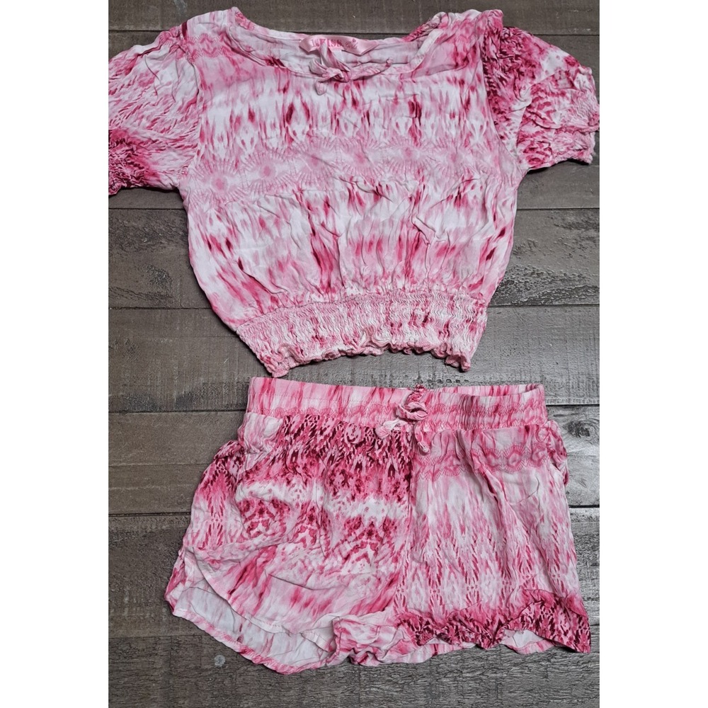 1st Kiss Girl 2PC Set 7/8 Pink Tie Dye Crop Top Shorts Outfit Summer